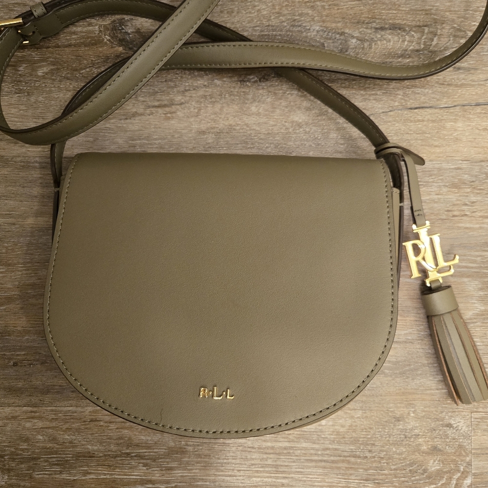 Lsuren Ralph Lauren Leather Mini Caley Saddle Bag Khaki Green - Picture 9 of 16